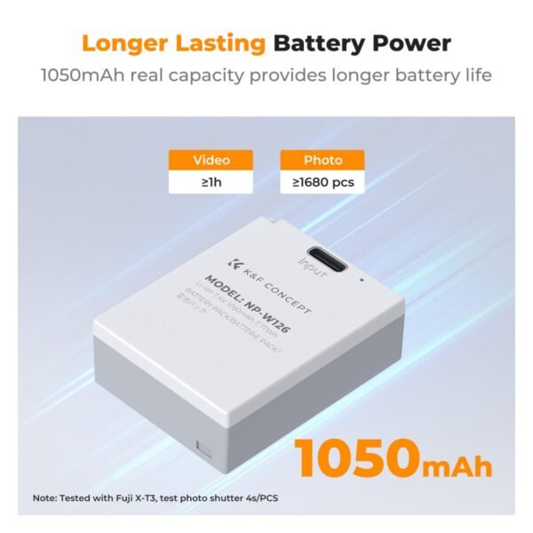 Distributor Lensa dan Aksesoris Fotografi Digital Pratama Retailindo K&F Concept 2-Pack NP-W126 NP-W126S Battery with USB C Fast Charging for Fujifilm X100VI, X100V, XS10, XT30, XT30 II, XT20, XE4, A5 Cameras