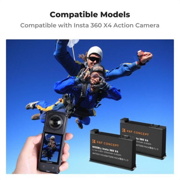 Distributor Lensa dan Aksesoris Fotografi Digital Pratama Retailindo K&F Concept Insta 360 X4 Battery and Charger, 2-Pack 2350mAh X4 Battery and Dual LED Fast Battery Charger for Insta 360 X4 Accessories