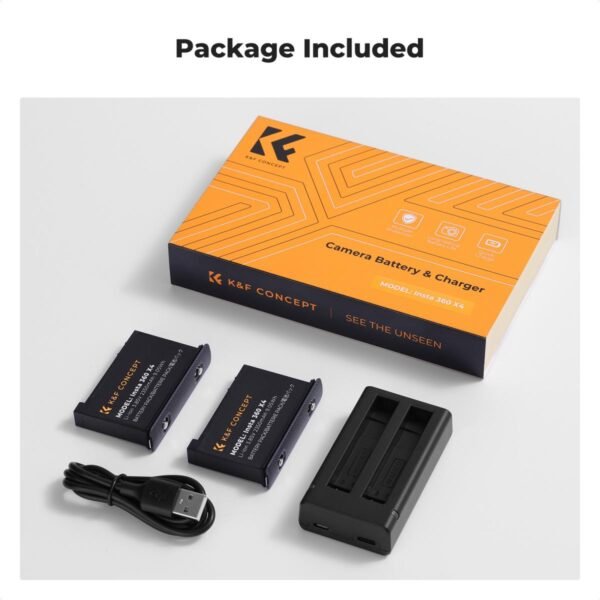 Distributor Lensa dan Aksesoris Fotografi Digital Pratama Retailindo K&F Concept Insta 360 X4 Battery and Charger, 2-Pack 2350mAh X4 Battery and Dual LED Fast Battery Charger for Insta 360 X4 Accessories