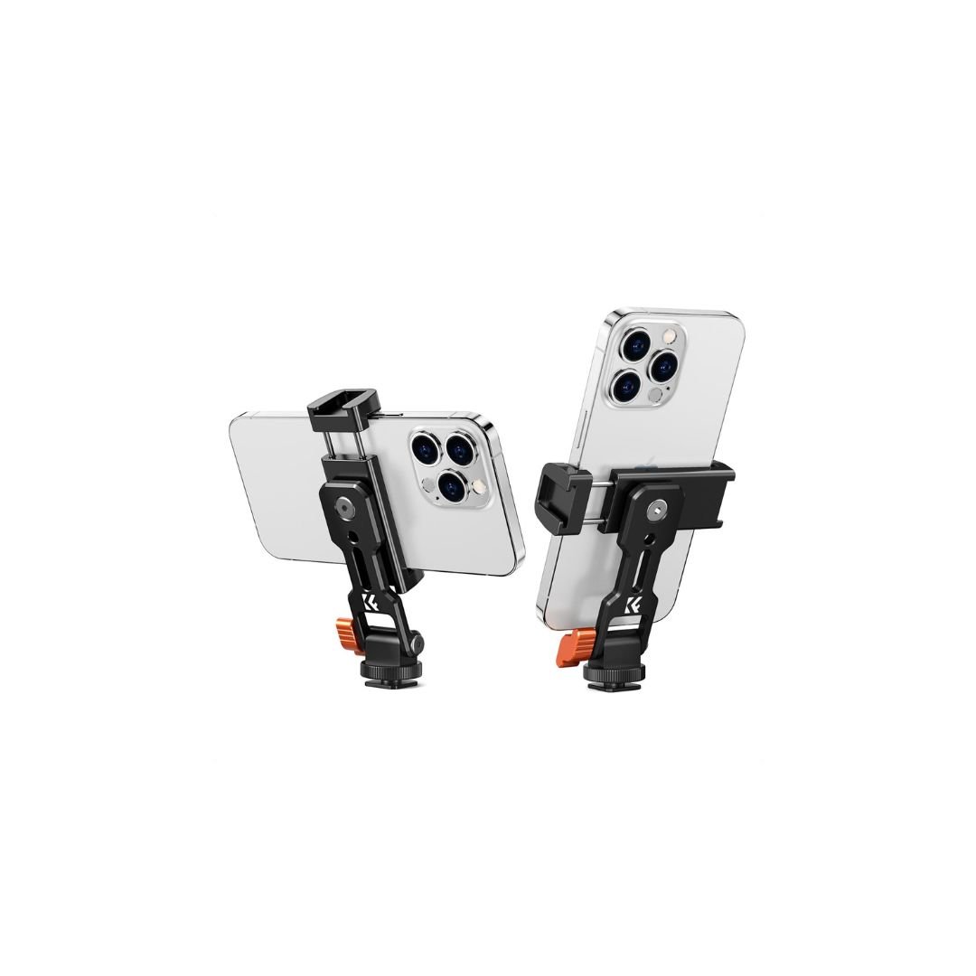 K&F Concept Metal Phone Tripod Mount,Universal Smartphone Stand with 2 Cold Shoe Mount, Adjustable Cellphone Holder for Horizontal and Vertical Shooting, Compatible with iPhone/Samsung and All Phones