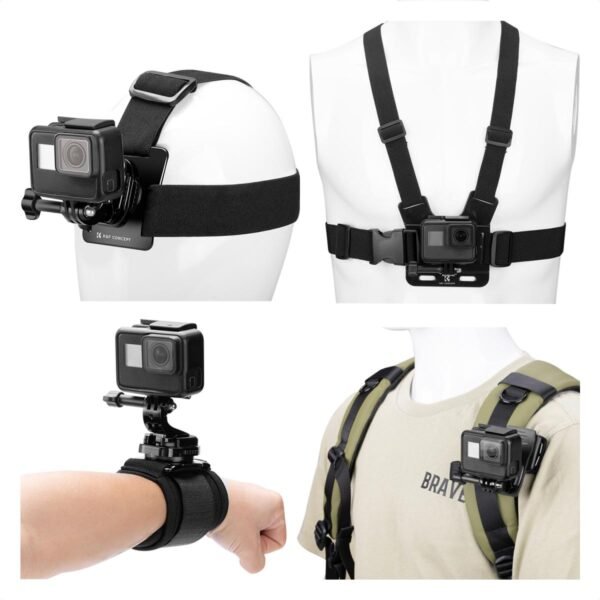 Accessories Set for GoPro Hero 13/12/11/10/9/8/7/6/5/4/ DJI Osmo Action Series / Pocket 3/2 / Insta360 X4/X3, Chest Strap Harness+Backpack Clip+360° Rotating Head Strap Mount and Wrist Strap