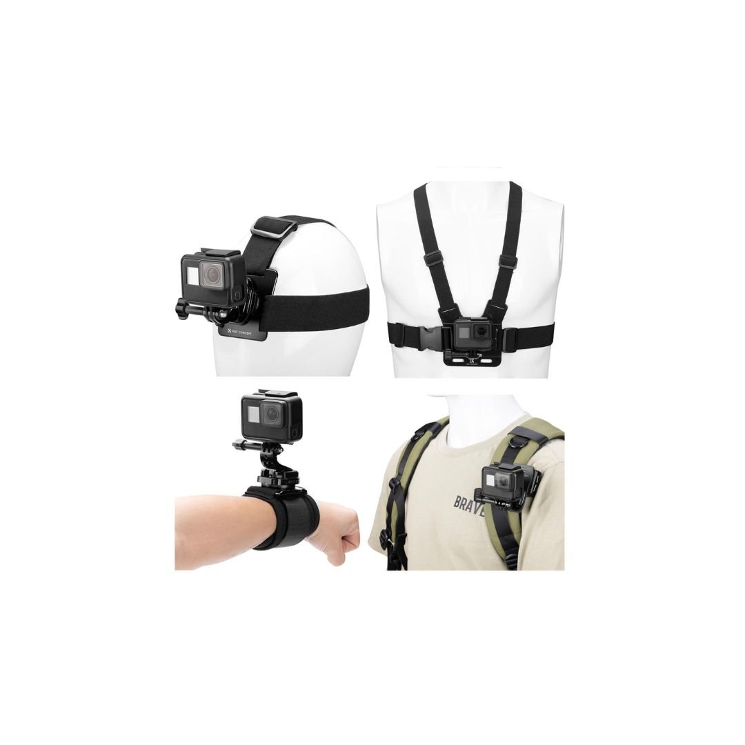 Accessories Set for GoPro Hero 13/12/11/10/9/8/7/6/5/4/ DJI Osmo Action Series / Pocket 3/2 / Insta360 X4/X3, Chest Strap Harness+Backpack Clip+360° Rotating Head Strap Mount and Wrist Strap