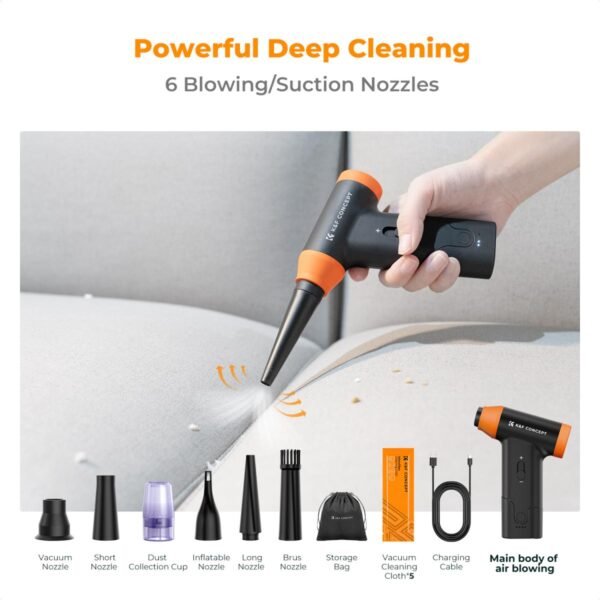 K&F Concept 14 in 1 Compressed Air Duster, Stepless Adjustable 150000RPM Electric Air Duster, Adjustable&Portable Air Blower for Deep Clean, Computer Keyboard Car Home- Replace Compressed Air Cans