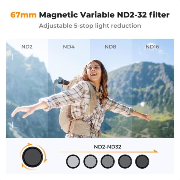 Clip On 67mm Variable ND2-32 Magnetic Phone Lens Filter Kit, Phone Clip with Magnetic Adapter Ring / Cold Shoe / Locking Knob, Compatible models: iPhone 15 series/14 series/13 series/12 series/11 series and other iPhone phones, Galaxy S22 S23 Ultra