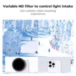 Clip On 67mm Variable ND2-32 Magnetic Phone Lens Filter Kit, Phone Clip with Magnetic Adapter Ring / Cold Shoe / Locking Knob, Compatible models: iPhone 15 series/14 series/13 series/12 series/11 series and other iPhone phones, Galaxy S22 S23 Ultra