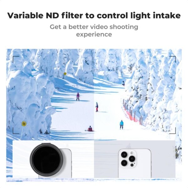 Clip On 67mm Variable ND2-32 Magnetic Phone Lens Filter Kit, Phone Clip with Magnetic Adapter Ring / Cold Shoe / Locking Knob, Compatible models: iPhone 15 series/14 series/13 series/12 series/11 series and other iPhone phones, Galaxy S22 S23 Ultra