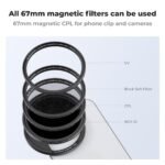 Clip On 67mm Variable ND2-32 Magnetic Phone Lens Filter Kit, Phone Clip with Magnetic Adapter Ring / Cold Shoe / Locking Knob, Compatible models: iPhone 15 series/14 series/13 series/12 series/11 series and other iPhone phones, Galaxy S22 S23 Ultra