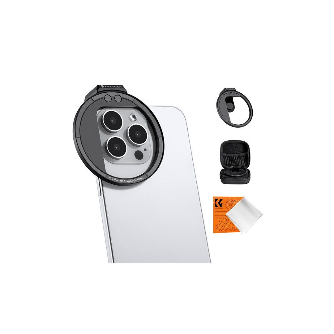 67mm Magnetic Filter Adapter, Quick Release Magnet Phone Lens Filter Ring, with Cold Shoe Mount, Locking Knob, Compatible models: iPhone 15 series / 14 series / 13 series / 12 series / 11 series and other iPhone phones, Galaxy S22 S23 Ultra