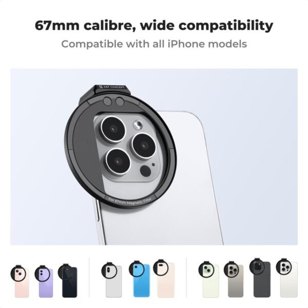67mm Magnetic Filter Adapter, Quick Release Magnet Phone Lens Filter Ring, with Cold Shoe Mount, Locking Knob, Compatible models: iPhone 15 series / 14 series / 13 series / 12 series / 11 series and other iPhone phones, Galaxy S22 S23 Ultra