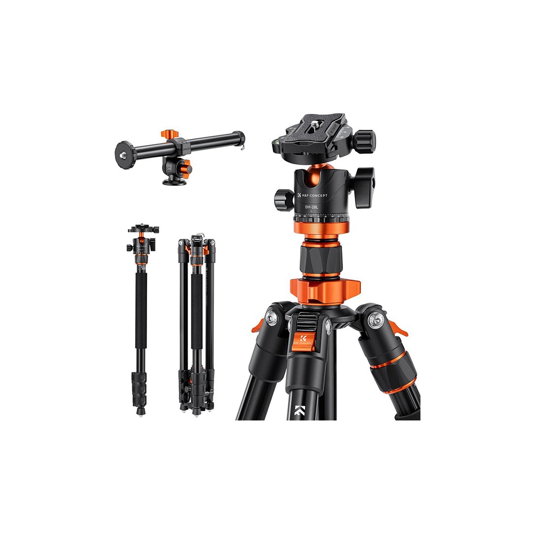 78"/2m Overhead Aluminum DSLR Tripod Compact Portable Vlog Tripod Monopod 22lbs/10kg Load with Rotatable 360° Center Column K234A7+BH-28L (S210)