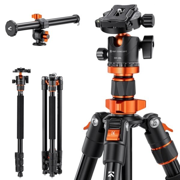 Distributor Lensa dan Aksesoris Fotografi Digital Pratama Retailindo 78"/2m Overhead Aluminum DSLR Tripod Compact Portable Vlog Tripod Monopod 22lbs/10kg Load with Rotatable 360° Center Column K234A7+BH-28L (S210)
