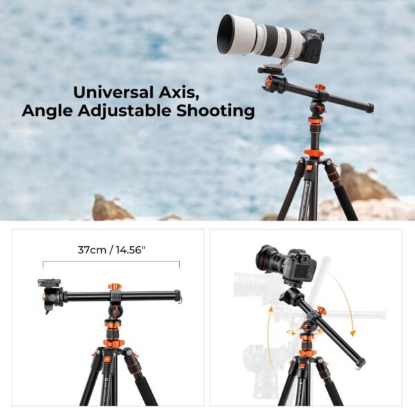 Distributor Lensa dan Aksesoris Fotografi Digital Pratama Retailindo 78"/2m Overhead Aluminum DSLR Tripod Compact Portable Vlog Tripod Monopod 22lbs/10kg Load with Rotatable 360° Center Column K234A7+BH-28L (S210)