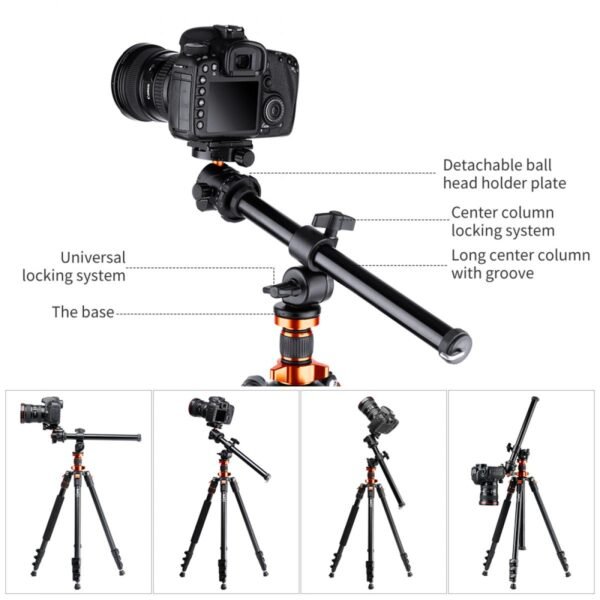 Distributor Lensa dan Aksesoris Fotografi Digital Pratama Retailindo 78"/2m Overhead Aluminum DSLR Tripod Compact Portable Vlog Tripod Monopod 22lbs/10kg Load with Rotatable 360° Center Column K234A7+BH-28L (S210)