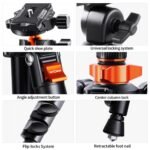 78"/2m Overhead Aluminum DSLR Tripod Compact Portable Vlog Tripod Monopod 22lbs/10kg Load with Rotatable 360° Center Column K234A7+BH-28L (S210)