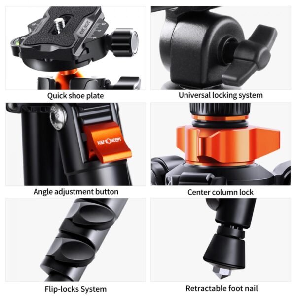 Distributor Lensa dan Aksesoris Fotografi Digital Pratama Retailindo 78"/2m Overhead Aluminum DSLR Tripod Compact Portable Vlog Tripod Monopod 22lbs/10kg Load with Rotatable 360° Center Column K234A7+BH-28L (S210)