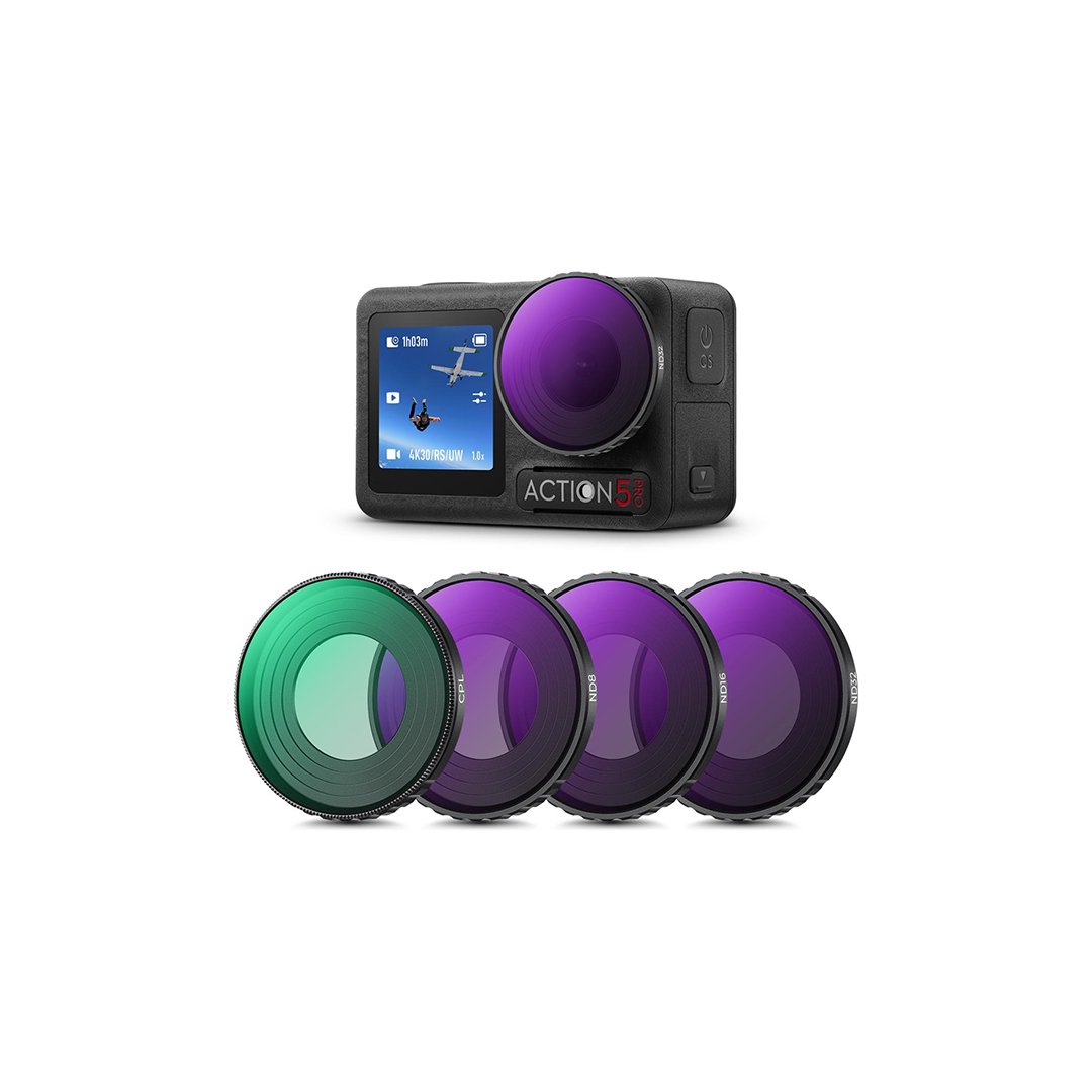 DJI Osmo Action 4 & Osmo Action 5 Pro Action Camera Filter Set CPL + ND8 + ND16 + ND32 Screw On Polarizing Neutral Density Filter HD Optical Glass / Multi-Coated / Metal Frame