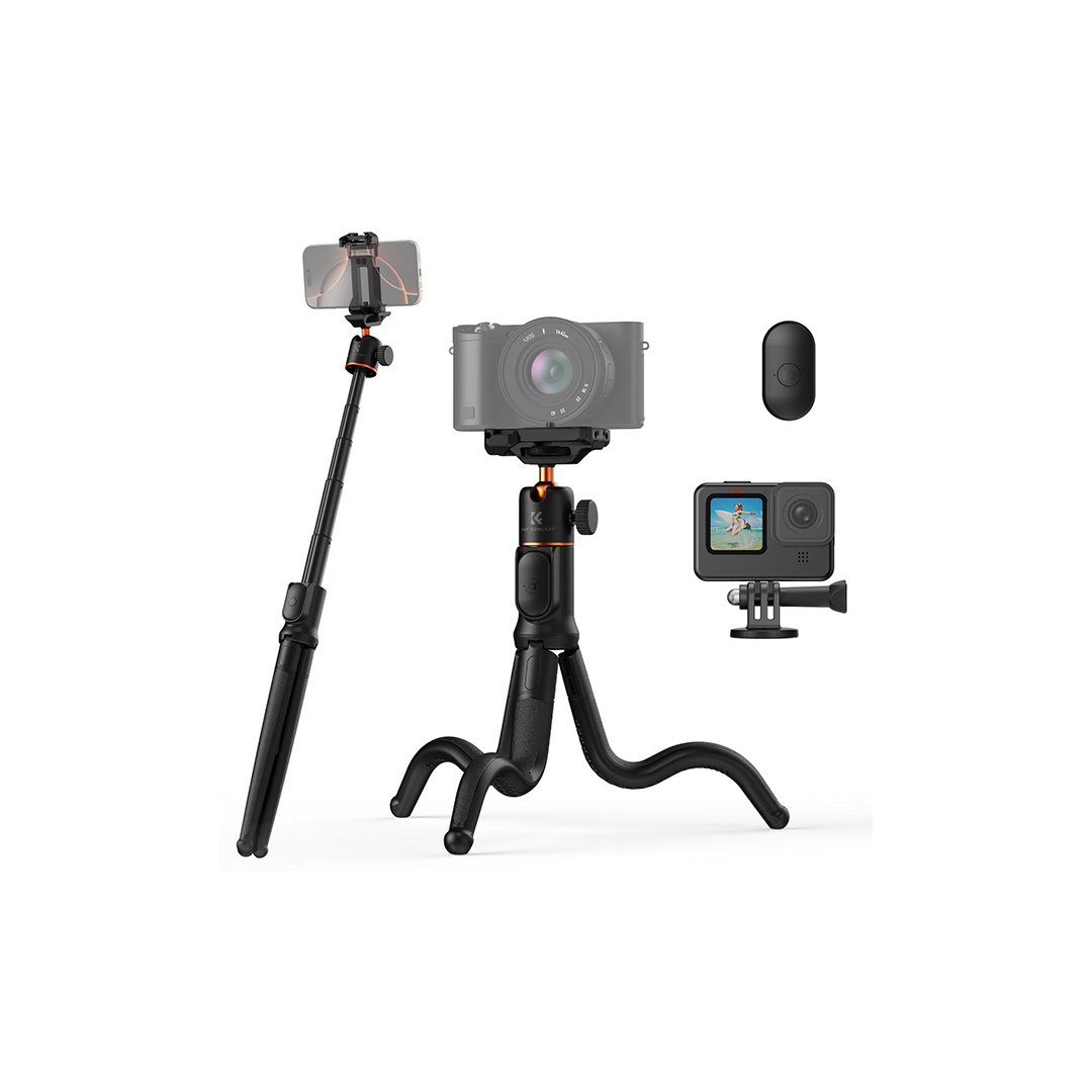 K&F Concept Phone Tripod, Extendable Flexible Tripod with Remote 24in Small Tripod for iPhone, Mini Tripod Max Load 4.4lb for iPhone 16 15 14 Pro Max XS Max X 8 Samsung Canon Nikon Sony Cameras.
