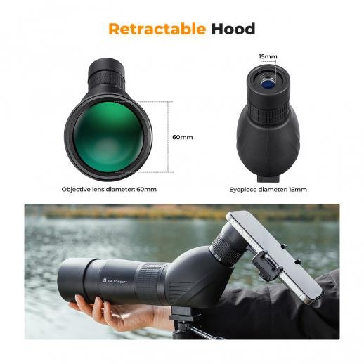 K&F Concept Spotting Scopes for Target Shooting, Waterproof Spotter Scope with Tripod & Phone Adapter, 131-66ft/1000yds BAK4 45°Angled Eyepiece Range Scope for Bird Watching Wildlife Hunting