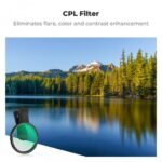 K&F 67mm universal screw-on phone holder, with K series CPL filter, lens coating, and a vacuum cleaning cloth