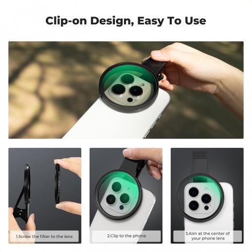 Distributor Lensa dan Aksesoris Fotografi Digital Pratama Retailindo K&F 67mm universal screw-on phone holder, with K series CPL filter, lens coating, and a vacuum cleaning cloth