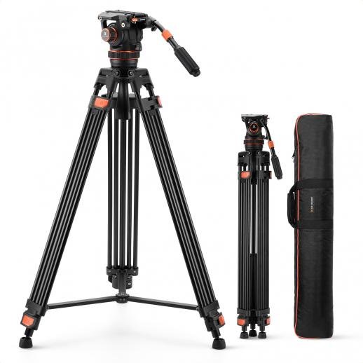 K&F CONCEPT Heavy Duty Tripod 75" Video Tripod Stand with Fluid Head Damping Adjustable - Load up to 22lb