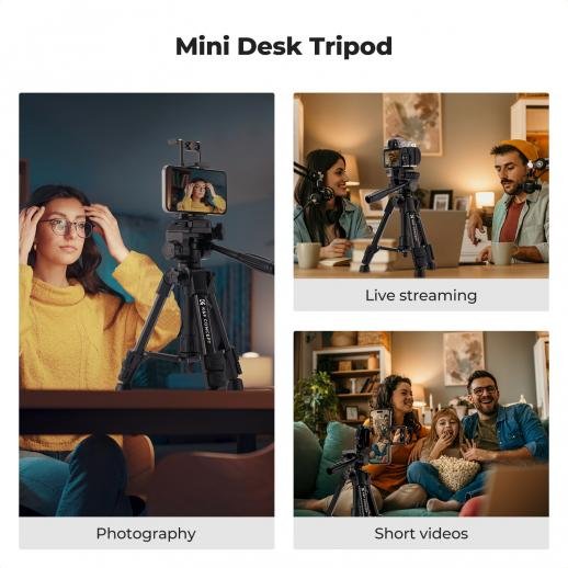 K&F Concept Mini Desk Tripod for Camera - 25'' Aluminum Tabletop Cellphone Video Tripods with Remote Control