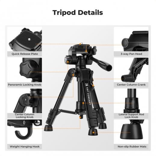 K&F Concept Mini Desk Tripod for Camera - 25'' Aluminum Tabletop Cellphone Video Tripods with Remote Control