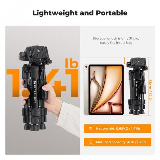 K&F Concept Mini Desk Tripod for Camera - 25'' Aluminum Tabletop Cellphone Video Tripods with Remote Control
