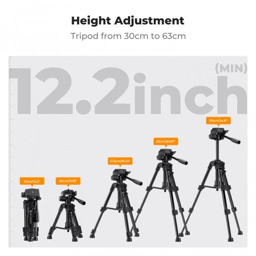 K&F Concept Mini Desk Tripod for Camera - 25'' Aluminum Tabletop Cellphone Video Tripods with Remote Control