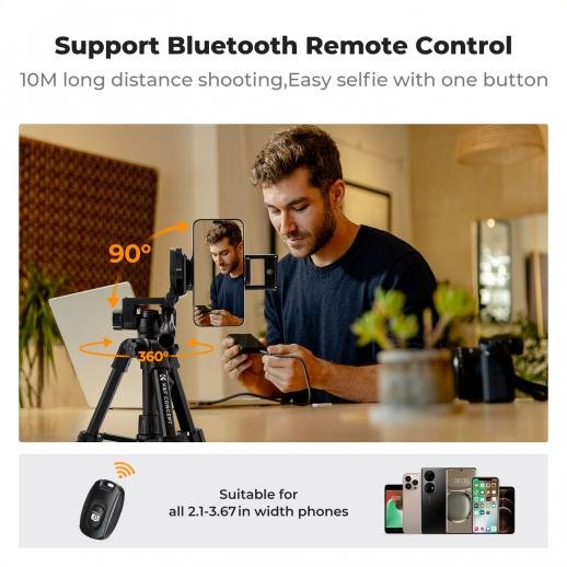 K&F Concept Mini Desk Tripod for Camera - 25'' Aluminum Tabletop Cellphone Video Tripods with Remote Control
