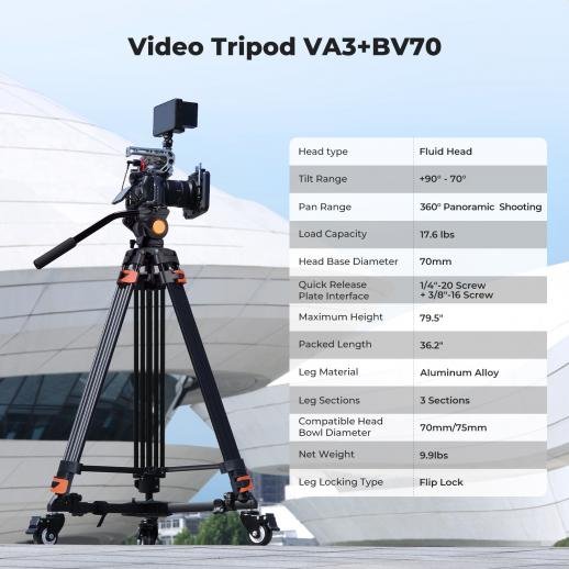 K&F Concept 80" Video Tripod with Fluid Head - Aluminum Heavy Duty Camera Tripod with Smooth Friction Damping