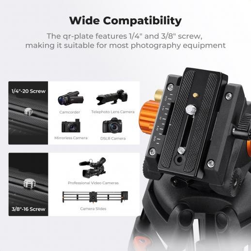 K&F Concept 80" Video Tripod with Fluid Head - Aluminum Heavy Duty Camera Tripod with Smooth Friction Damping