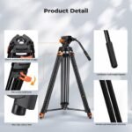 K&F Concept 80" Video Tripod with Fluid Head - Aluminum Heavy Duty Camera Tripod with Smooth Friction Damping