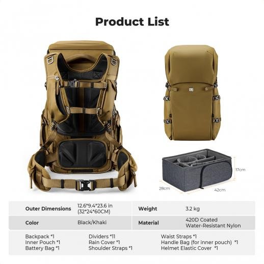 K&F Concept Camera Bag Backpack 40L Star Wander05 (champagne) Backpack 40L S05