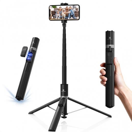 Distributor Lensa dan Aksesoris Fotografi Digital Pratama Retailindo K&F Concept Selfie Stick - Auto Open & Close Phone Tripod Stand 360° Rotatable Selfie Stick with 9 Button Bluetooth Remote