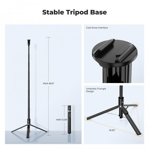 Distributor Lensa dan Aksesoris Fotografi Digital Pratama Retailindo K&F Concept Selfie Stick - Auto Open & Close Phone Tripod Stand 360° Rotatable Selfie Stick with 9 Button Bluetooth Remote