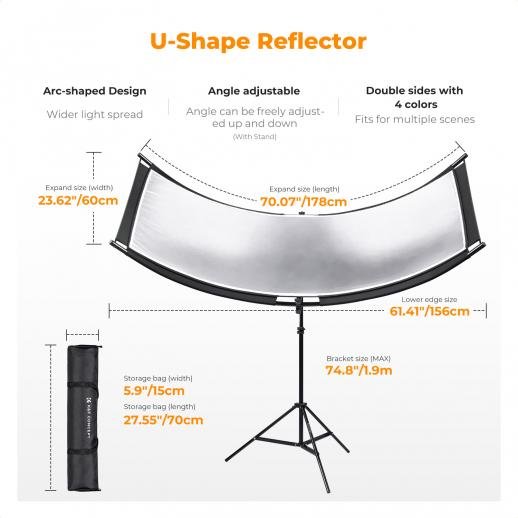 Distributor Lensa dan Aksesoris Fotografi Digital Pratama Retailindo K&F Concept Curved Reflector U-Shape Reflector 180x60cm with 4-in-1 Reflective Fabric