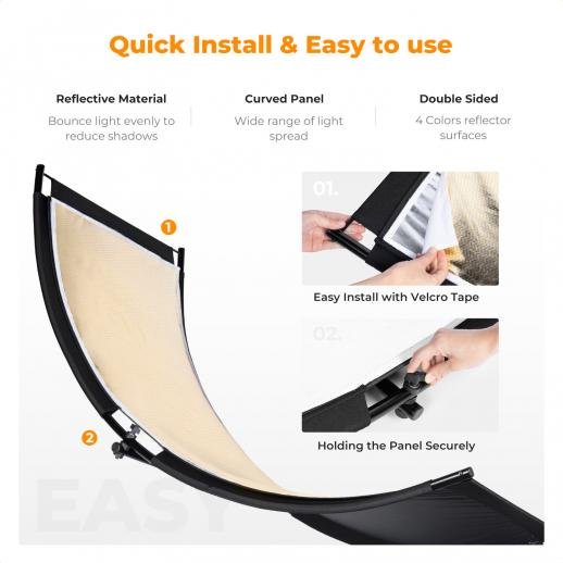 Distributor Lensa dan Aksesoris Fotografi Digital Pratama Retailindo K&F Concept Curved Reflector U-Shape Reflector 180x60cm with 4-in-1 Reflective Fabric