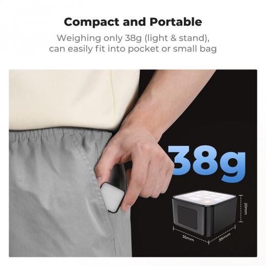 K&F Concept Magnetic Mini Light for DJI Osmo Pocket 3 - 1W USB C Rechargeable Auxiliary LED Fill Lighting
