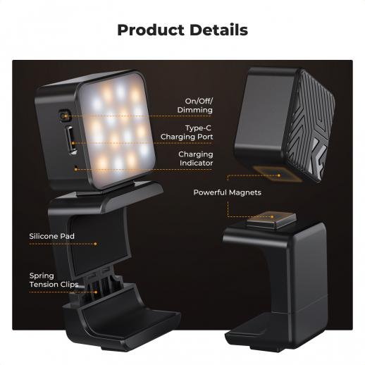 K&F Concept Magnetic Mini Light for DJI Osmo Pocket 3 - 1W USB C Rechargeable Auxiliary LED Fill Lighting