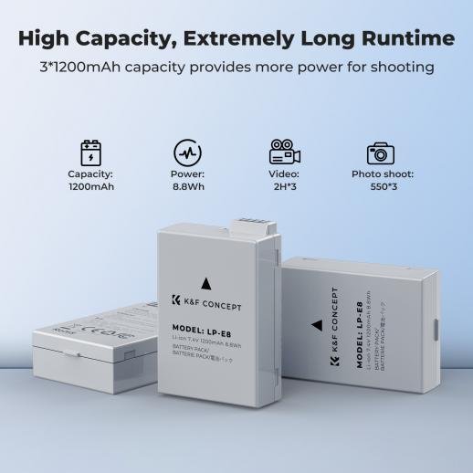 K&F Concept Camera battery LP-E8 1200mAh