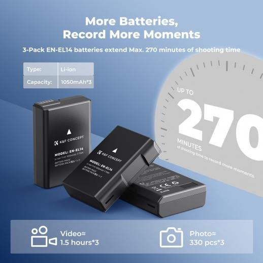 K&F Concept Camera battery EN-EL14 1050mAh
