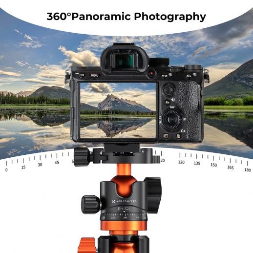 K&F Tripod 32mm Metal Tripod Ball Head 360 Degree Rotating Panoramic with 1/4 inch