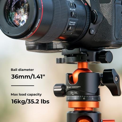 K&F Concept Tripod 36mm Metal Tripod Ball Head 360 Degree Rotating Panoramic with 1/4 inch