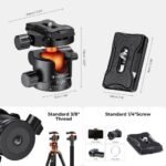 K&F Concept Tripod 36mm Metal Tripod Ball Head 360 Degree Rotating Panoramic with 1/4 inch