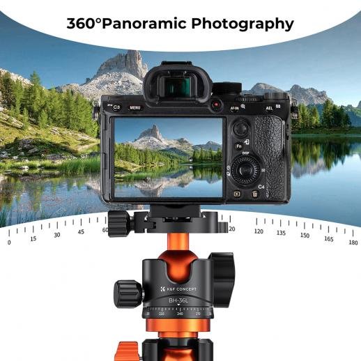 K&F Concept Tripod 36mm Metal Tripod Ball Head 360 Degree Rotating Panoramic with 1/4 inch