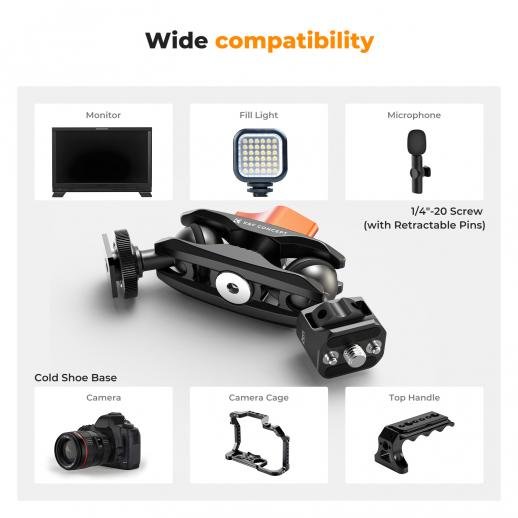 K&F Concept Magic Arm, Multi-Function Double Ball Head with Cold Shoe Mount 1/4" Screw for Super Clamp, Monitor, LED Light