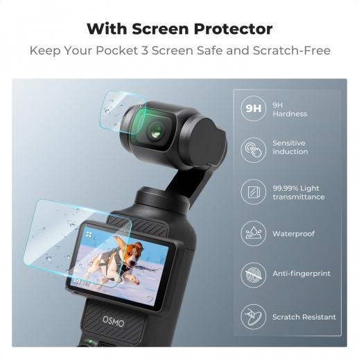 K&F Concept Pocket 3 Silicone Protective Case Set Screen Protector Lens Film Screen Film Suitable for DJI OSMO Pocket 3 Creator Combination Accessories