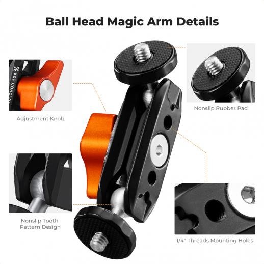 K&F Concept Dual Ball Heads Magic Arm, Articulating Mini Magic Arm with 1/4"-20 Screw