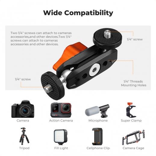 K&F Concept Dual Ball Heads Magic Arm, Articulating Mini Magic Arm with 1/4"-20 Screw